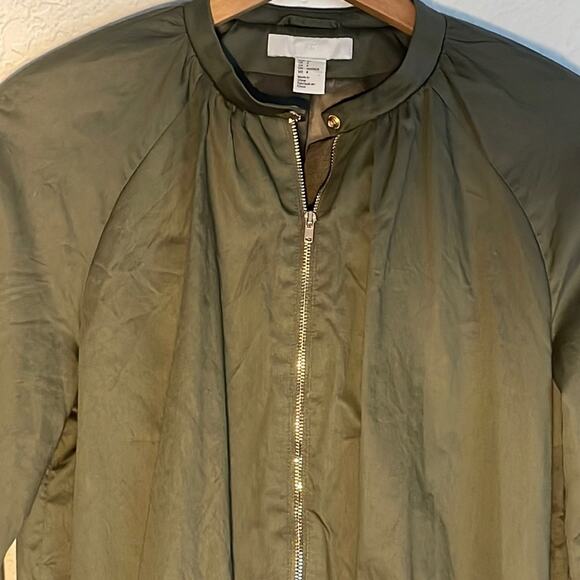 H&M Olive Green Bomber Jacket Full Zip Y2K Outdoor Fall Sporty Prep Collegiate - Picture 2 of 7
